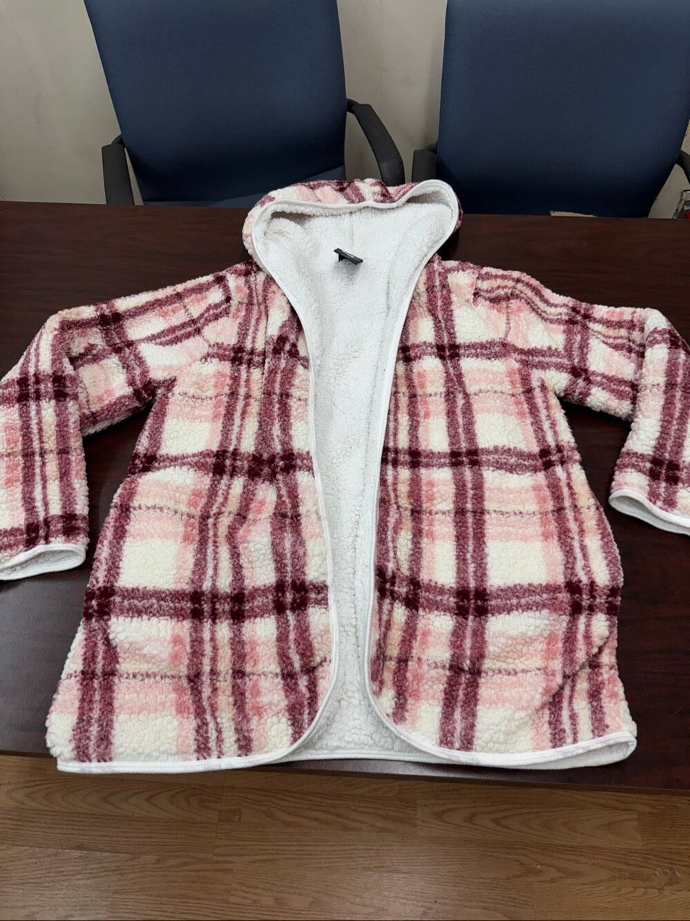 Jolie & Joy Sherpa Plaid Hooded Jacket Size Large